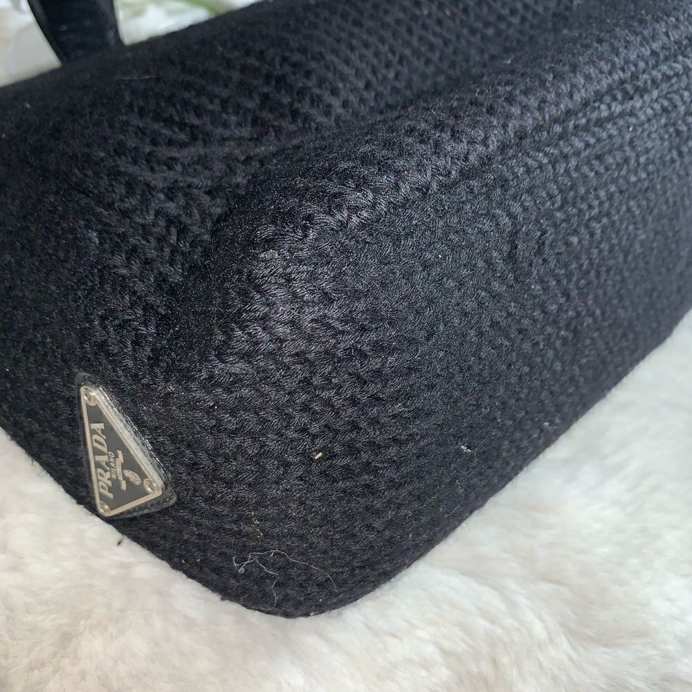 Authentic Prada Knit Leather Trim Satchel Black - Picture 11 of 15